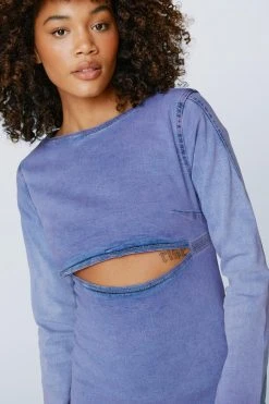 Cut Out Acid Wash Denim Mini Dress