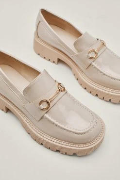 Buckle Detail Chunky Patent Faux Leather Loafer