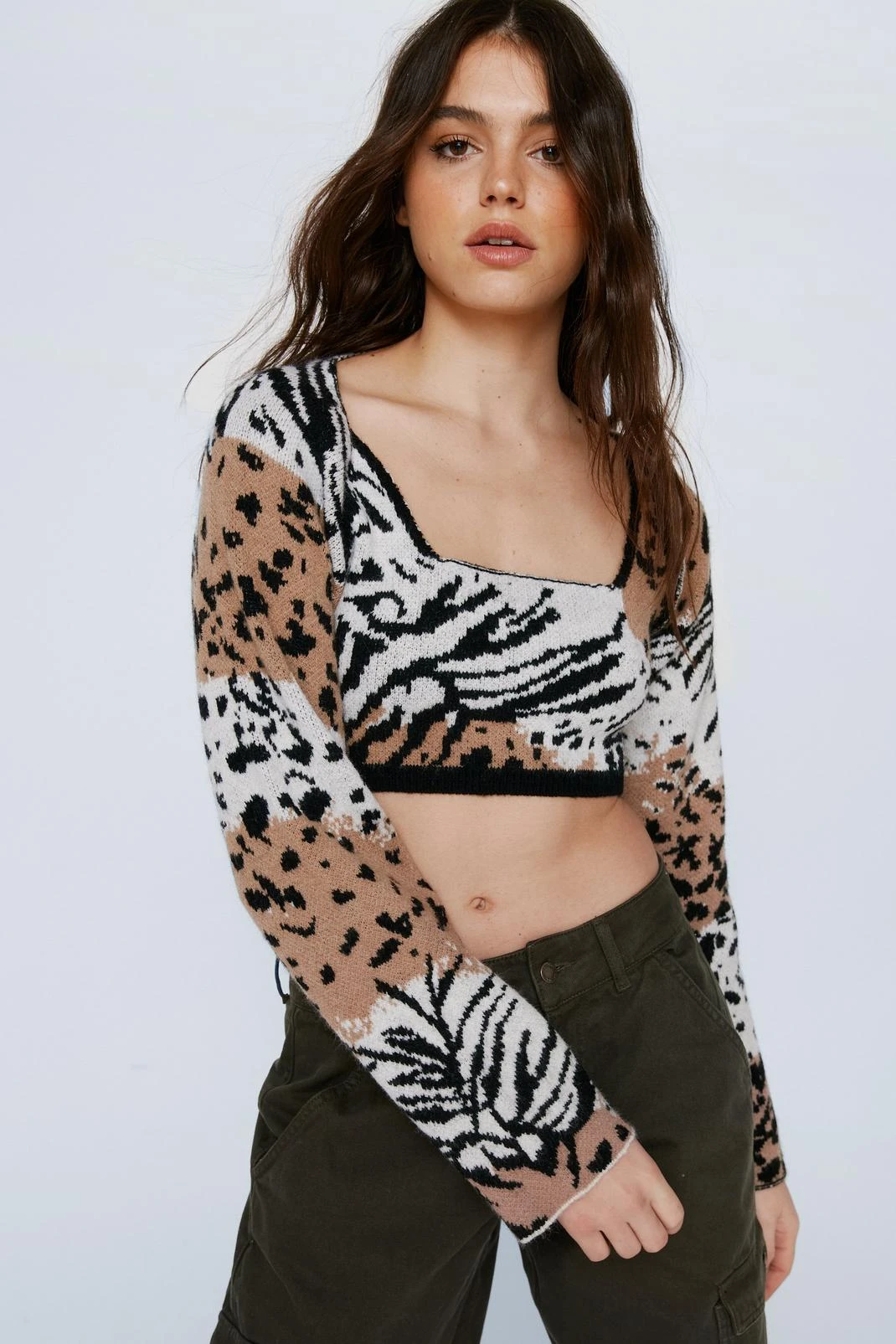 Leopard Super Crop Knitted Cardigan - Image 2