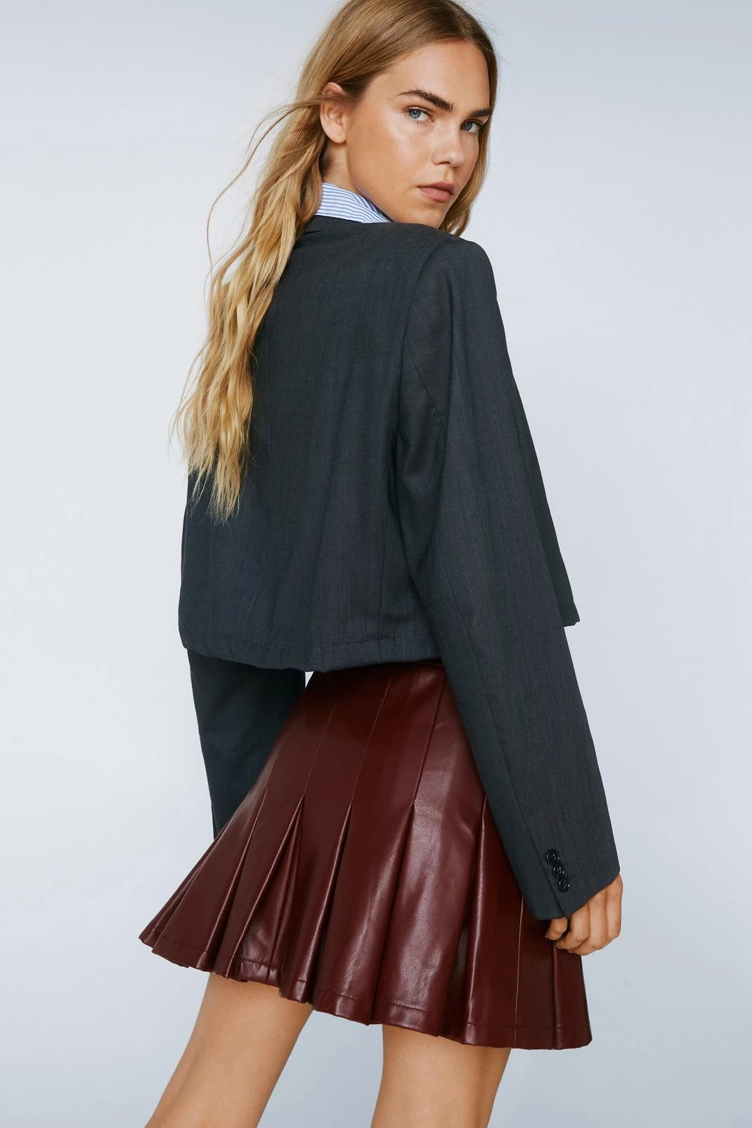Faux Leather Pleated Mini Tennis Skirt - Image 6