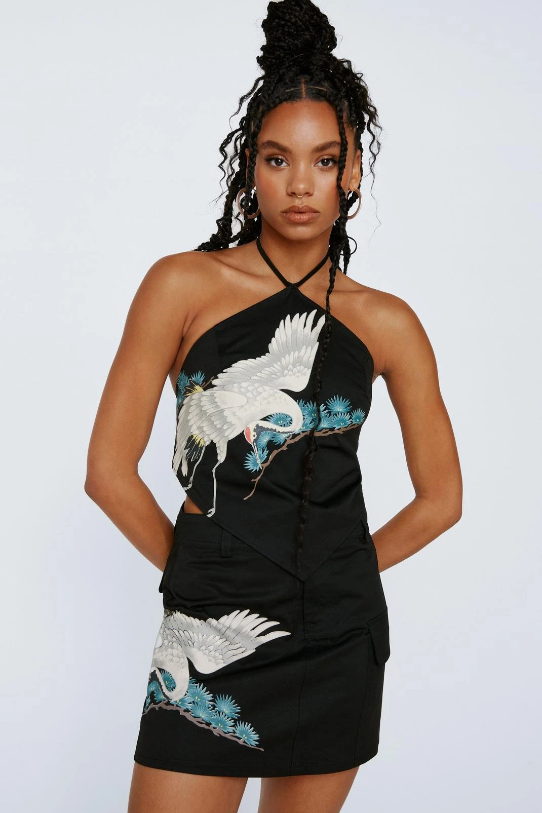 Bird Print Twill Pocket Micro Mini Skirt - Image 4