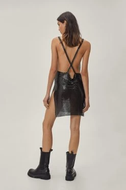 Chainmail Cowl Neck Relaxed Mini Dress 14 Chainmail Cowl Neck Relaxed Mini Dress -Nasty Gal Sales Store womens black chainmail cowl neck relaxed mini dress 2