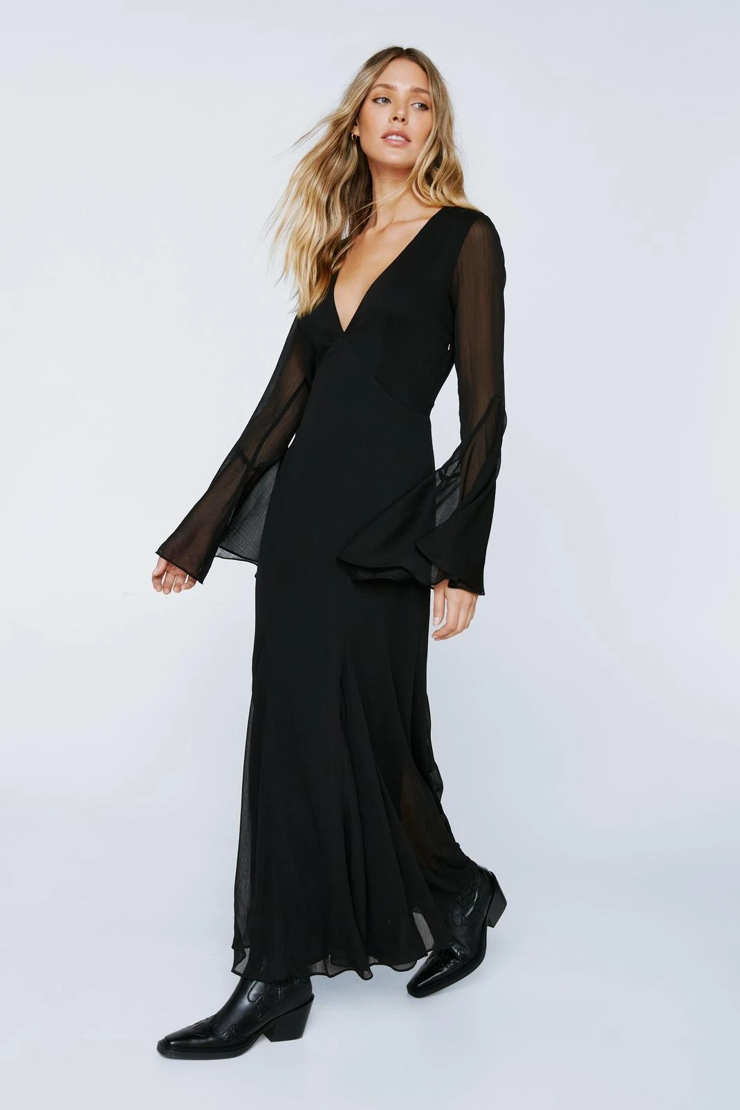 Chiffon Long Sleeve Panelled Maxi Dress - Image 2