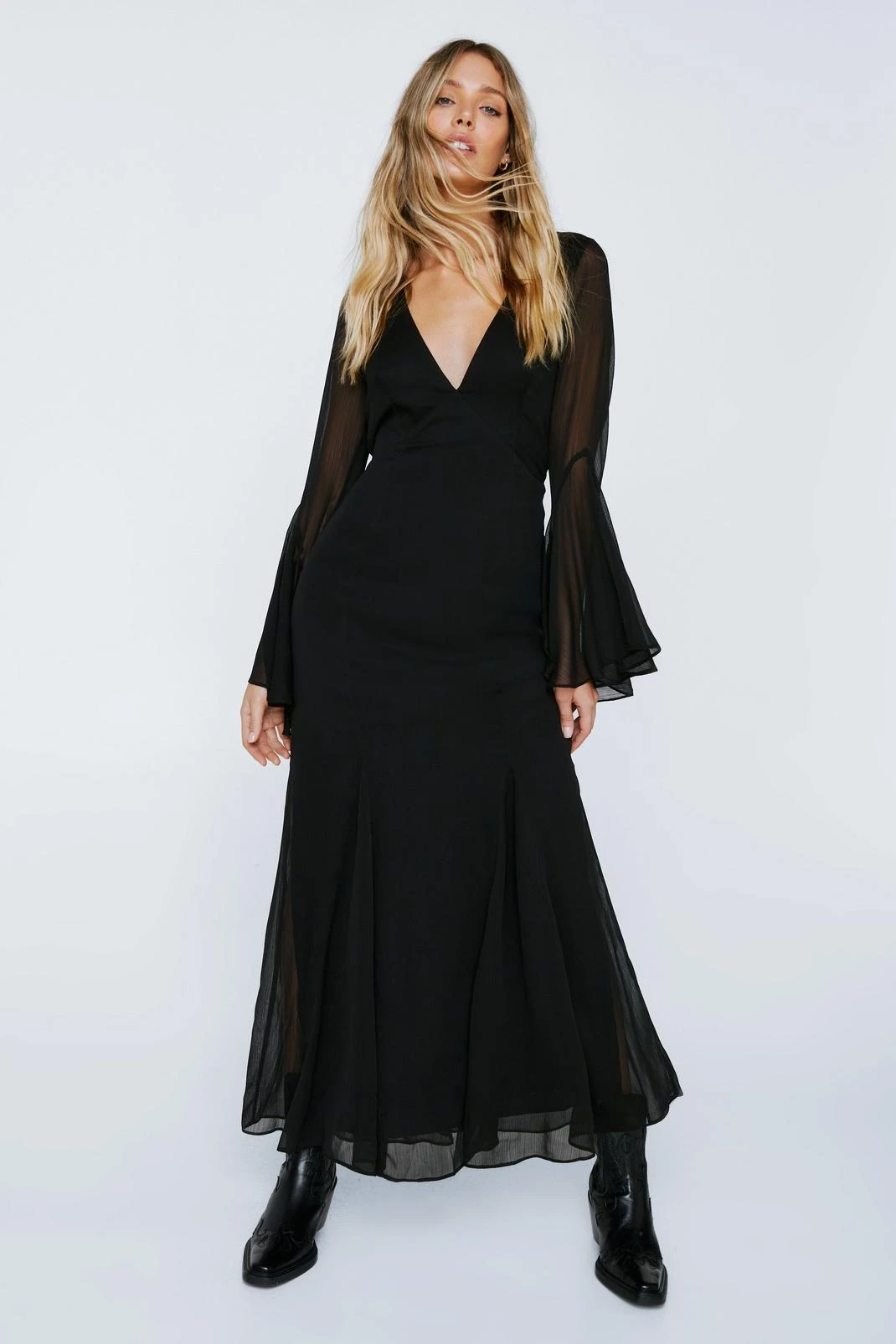 Chiffon Long Sleeve Panelled Maxi Dress - Image 4