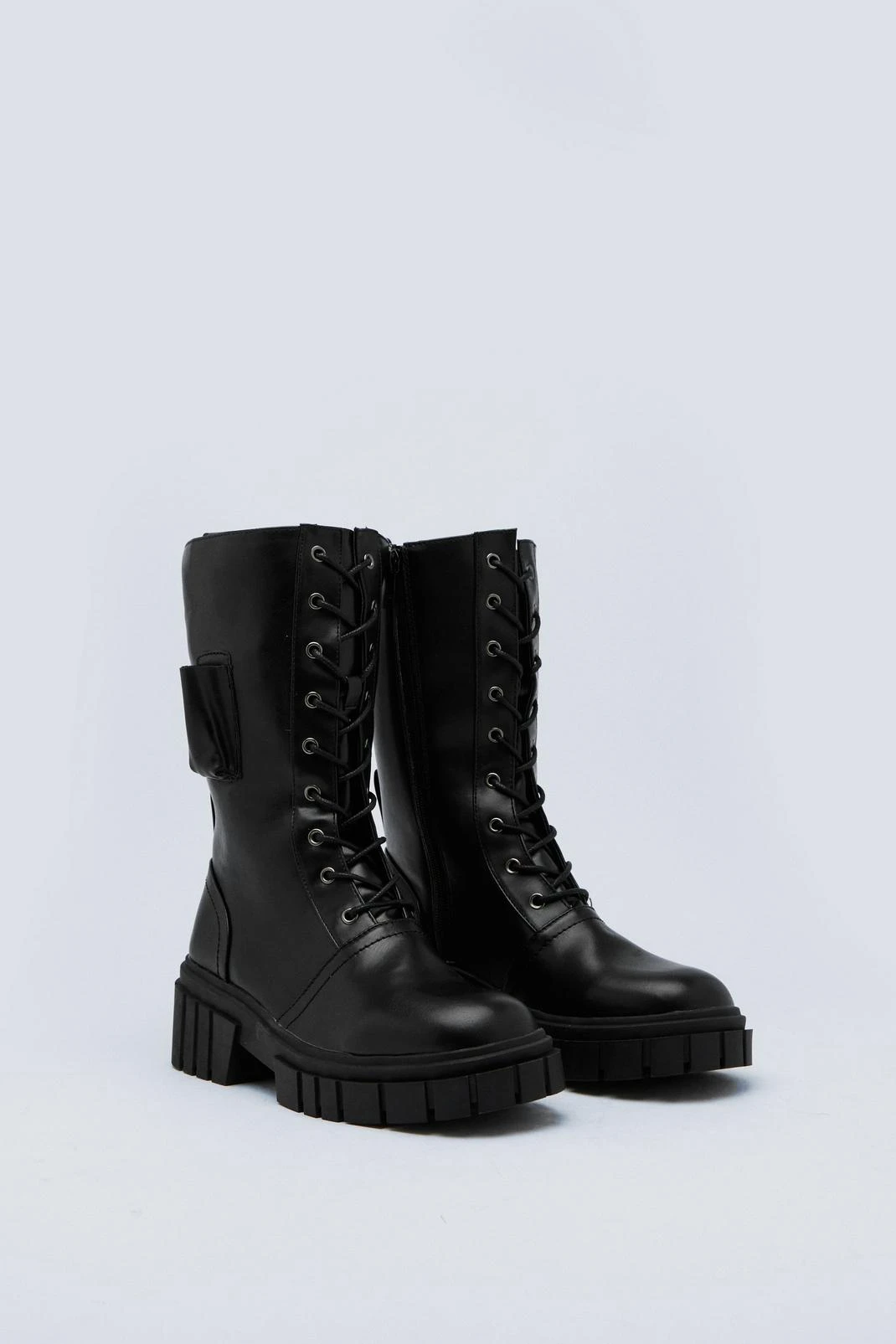 Chunky Faux Leather Compartment Hiker Boots - Image 3