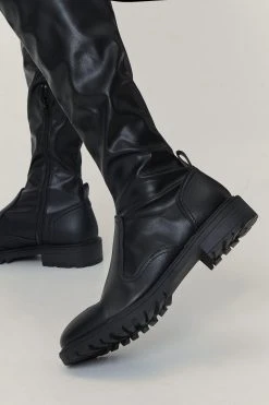 Come Say Thigh Faux Leather Over-the-Knee Boots -Nasty Gal Sales Store womens black come say thigh faux leather over the knee boots 2