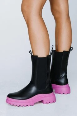 Contrast Sole Faux Leather Chelsea Boots -Nasty Gal Sales Store womens black contrast sole faux leather chelsea boots 1 3