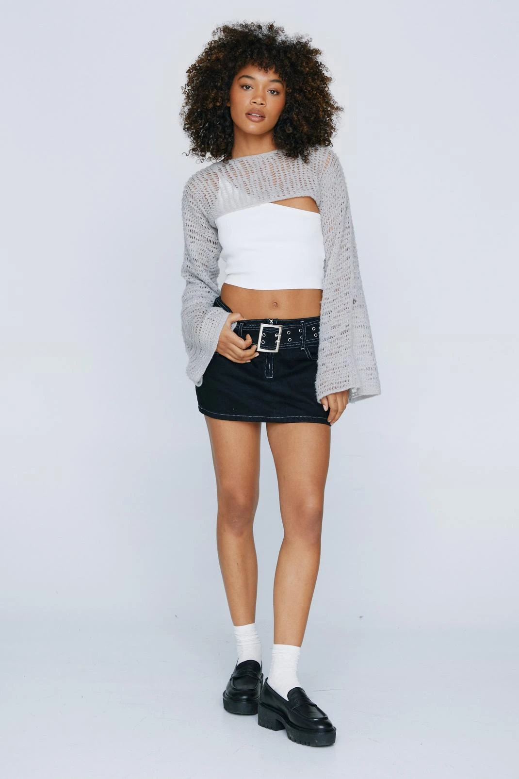 Contrast Stitch Belted Micro Mini Skirt - Image 2