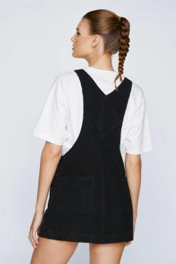 Cord Pocket Front Overall Mini Dress -Nasty Gal Sales Store womens black cord pocket front overall mini dress 2