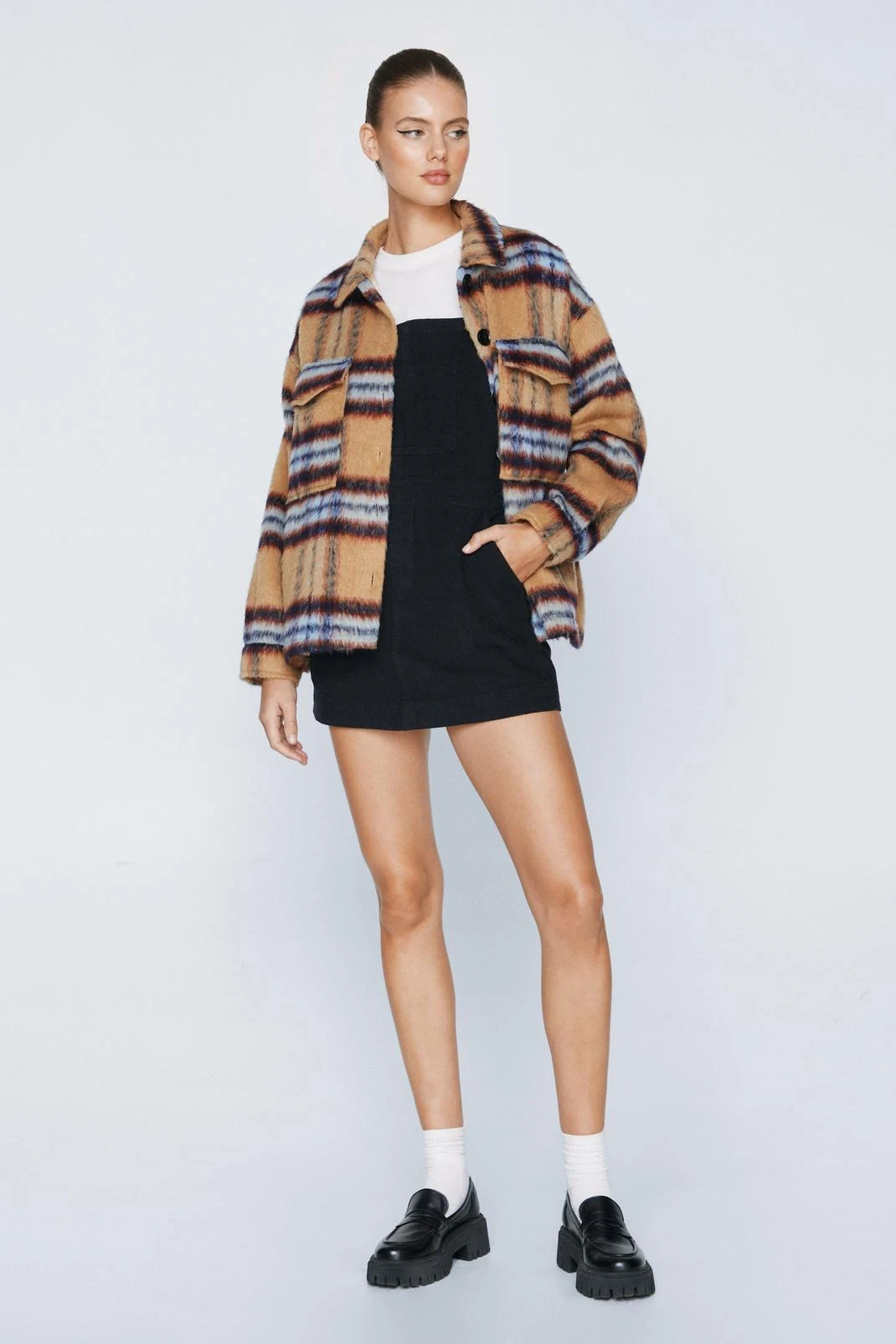 Cord Pocket Front Overall Mini Dress