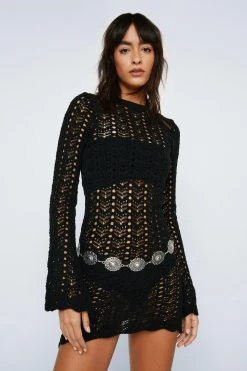 Crochet Knitted Open Back Mini Dress 14 Crochet Knitted Open Back Mini Dress -Nasty Gal Sales Store womens black crochet knitted backless mini dress 5