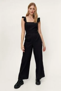 Dobby Texture Ruffle Wide Leg Jumpsuit -Nasty Gal Sales Store womens black dobby texture ruffle wide leg jumpsuit 3
