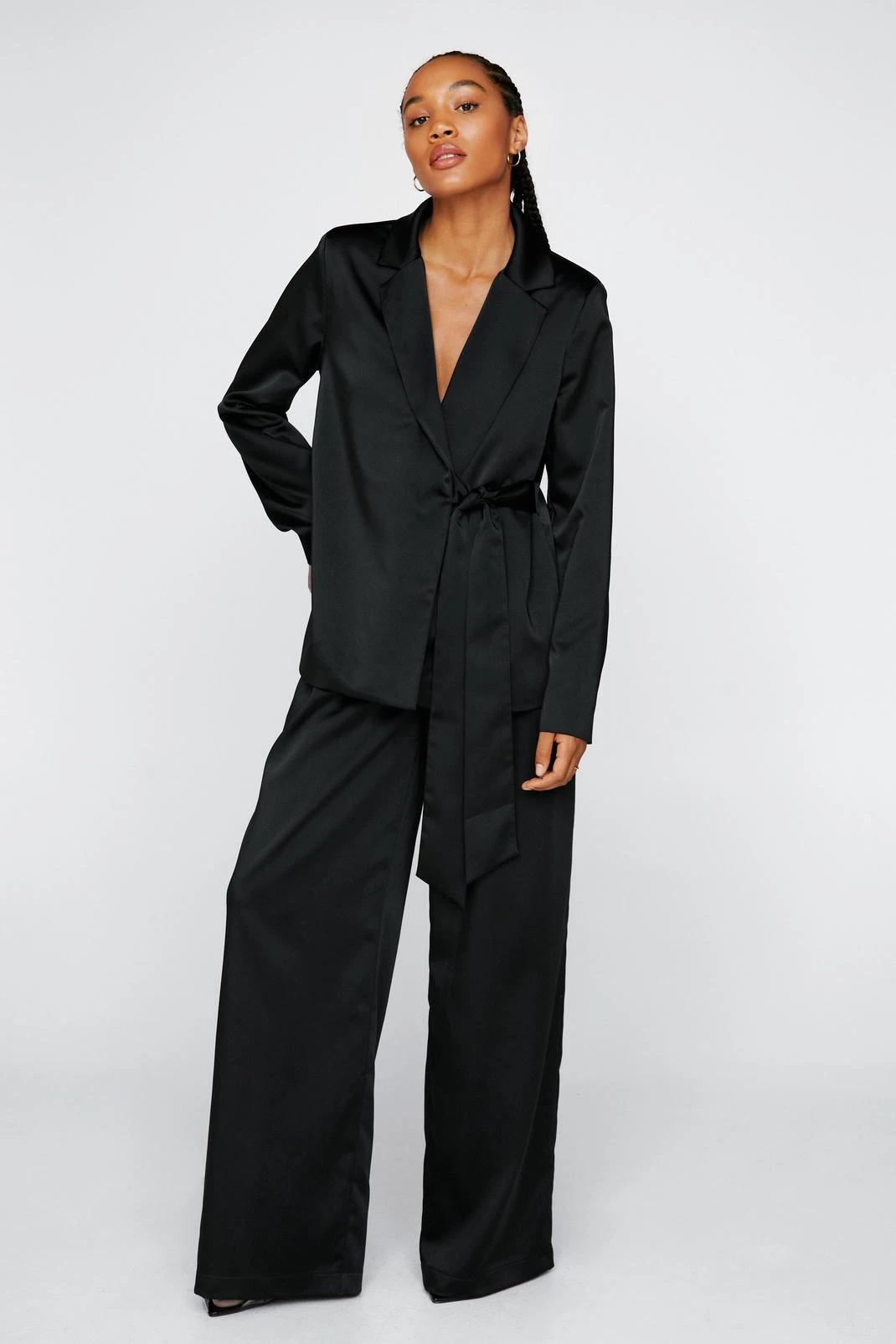 Draped Satin Tie Front Blazer - Image 4