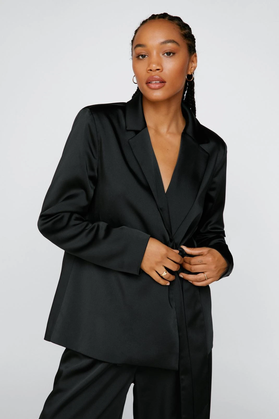Draped Satin Tie Front Blazer - Image 7