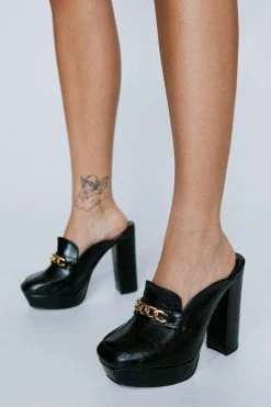 Faux Croc Chain Platform Mules 9 Faux Croc Chain Platform Mules -Nasty Gal Sales Store womens black faux croc chain platform mules 3