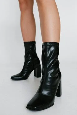 Faux Leather Ankle Sock Boots