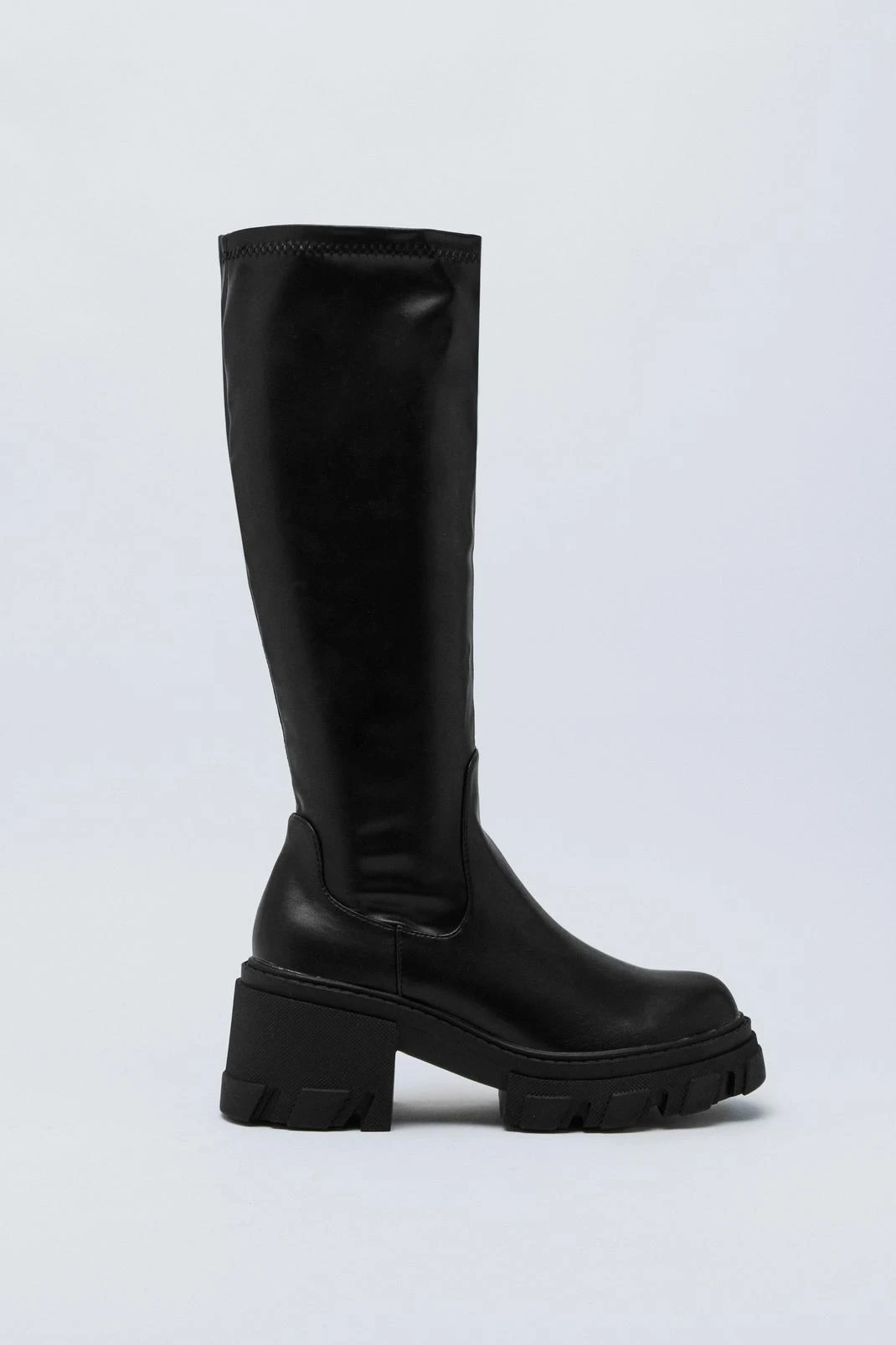 Faux Leather Chunky Knee High Chelsea Boot 4 Faux Leather Chunky Knee High Chelsea Boot - Image 2