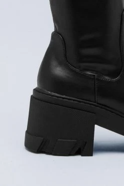 Faux Leather Chunky Knee High Chelsea Boot 8 Faux Leather Chunky Knee High Chelsea Boot -Nasty Gal Sales Store womens black faux leather chunky knee high chelsea boot 2
