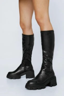 Faux Leather Chunky Knee High Chelsea Boot 9 Faux Leather Chunky Knee High Chelsea Boot -Nasty Gal Sales Store womens black faux leather chunky knee high chelsea boot 3