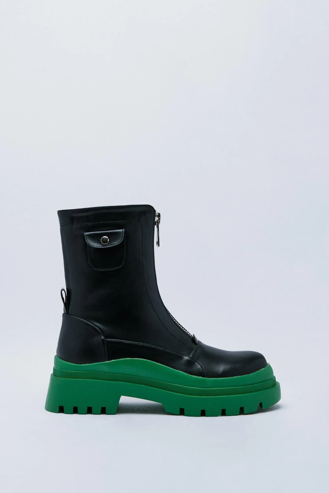 Faux Leather Contrast Zip Up Biker Boots 4 Faux Leather Contrast Zip Up Biker Boots - Image 2