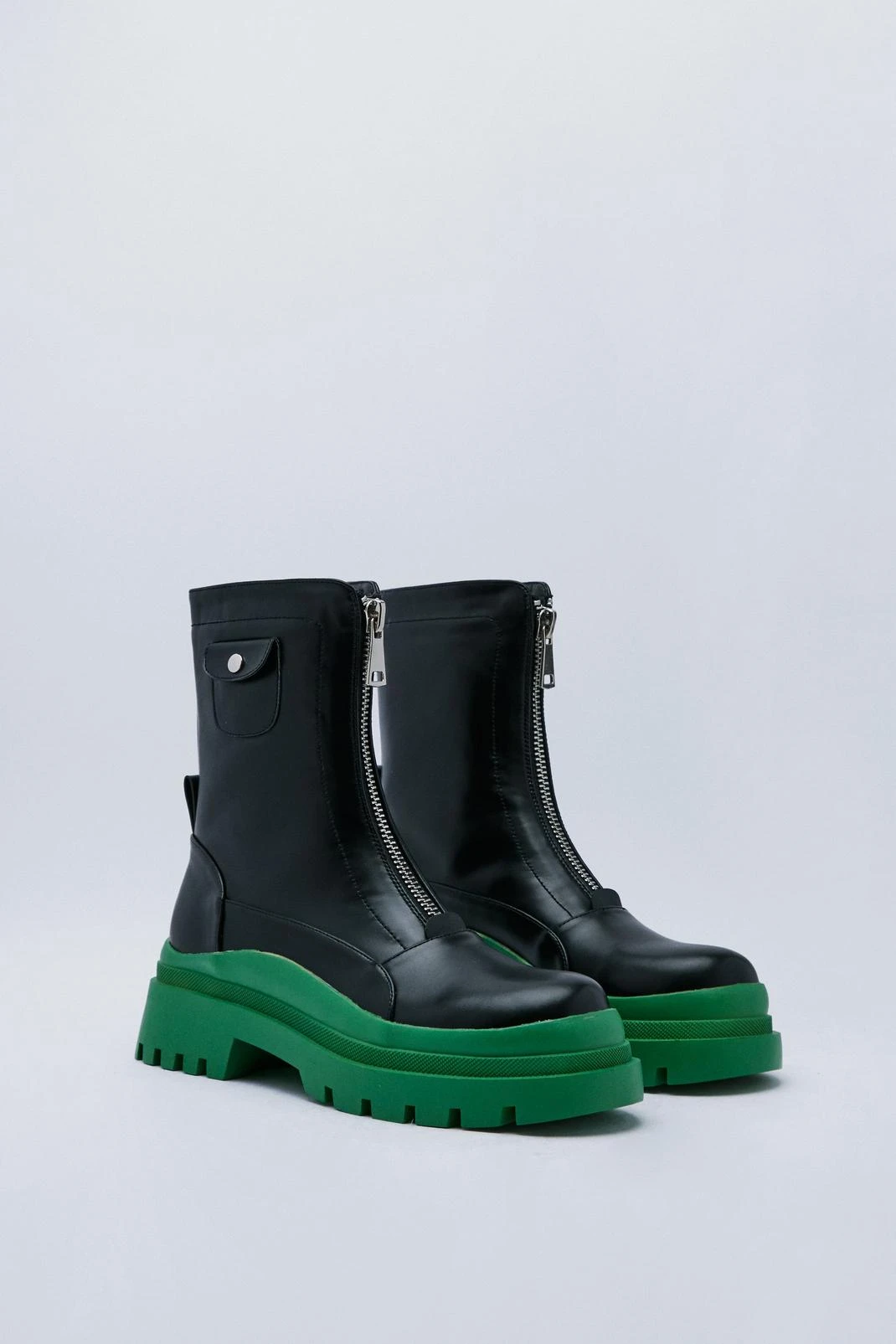 Faux Leather Contrast Zip Up Biker Boots 5 Faux Leather Contrast Zip Up Biker Boots - Image 3