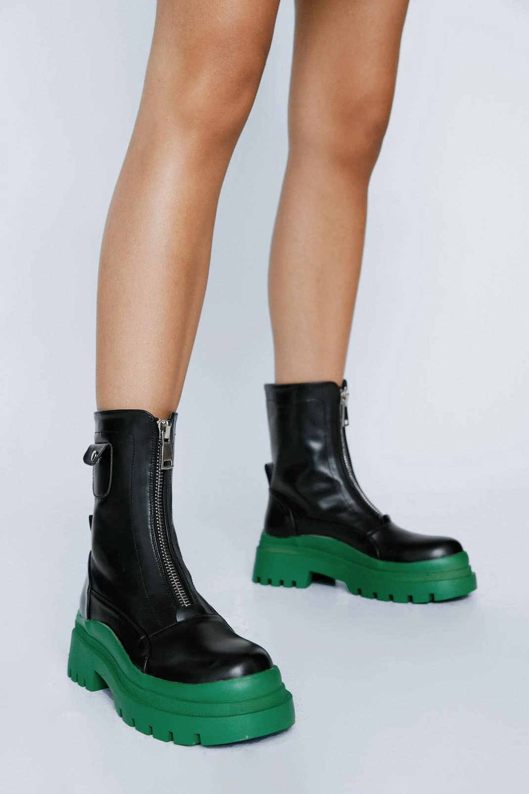 Faux Leather Contrast Zip Up Biker Boots 6 Faux Leather Contrast Zip Up Biker Boots - Image 4