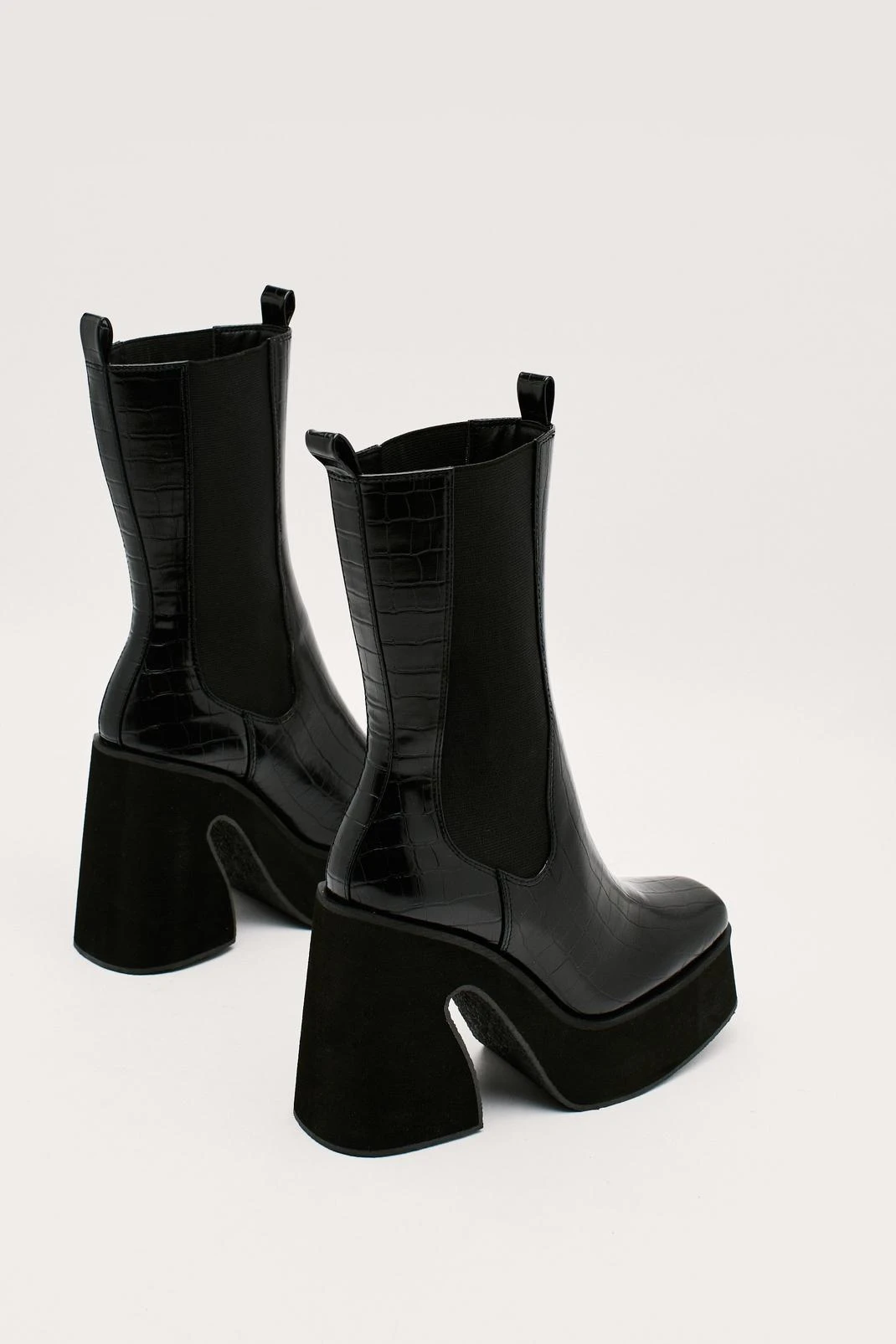 Faux Leather Croc Platform Flare Chelsea Boots - Image 3