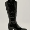 Faux Leather Knee High Cowboy Boots