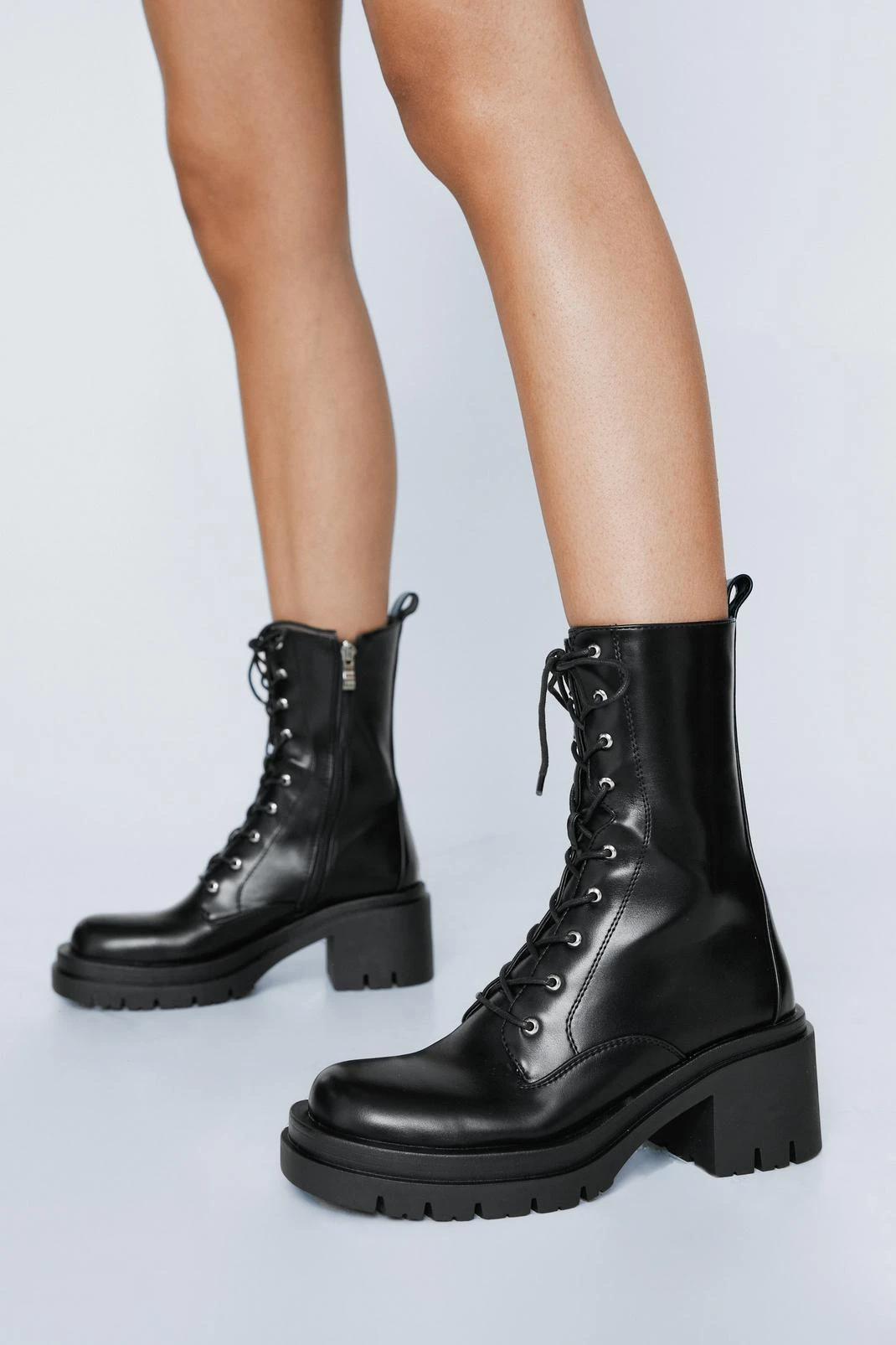 Faux Leather Lace Up Biker Boots 6 Faux Leather Lace Up Biker Boots - Image 4