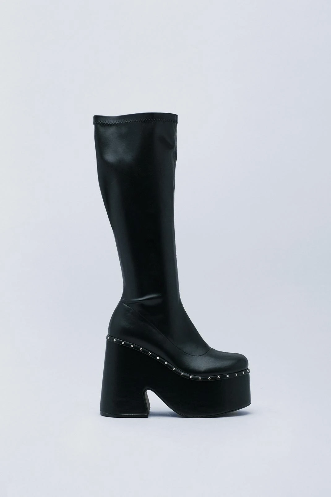 Faux Leather Platform Studded Knee High Boot - Image 2