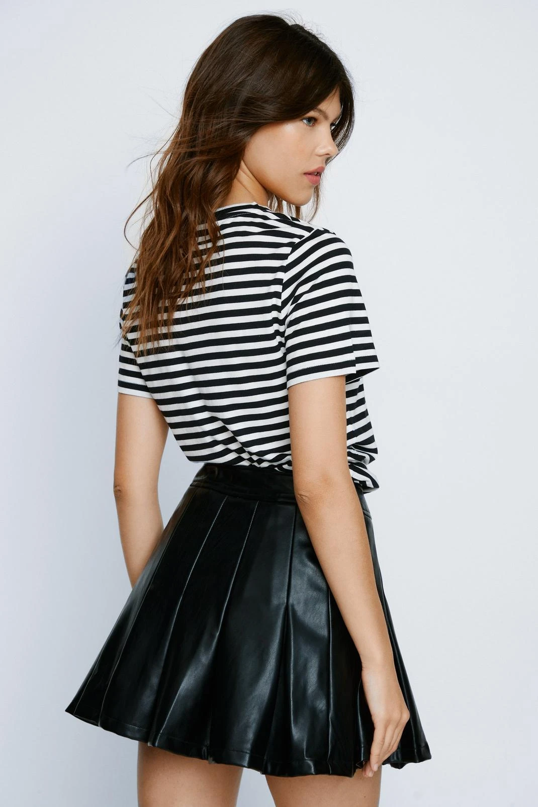 Faux Leather Pleated Mini Tennis Skirt - Image 9