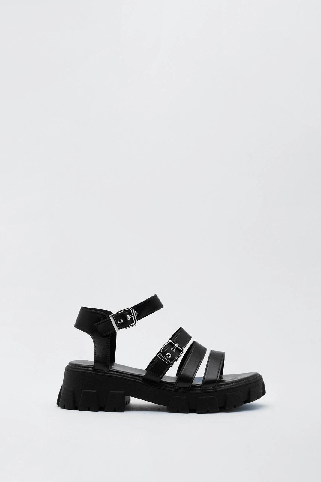 Faux Leather Quadruple Strap Chunky Sandals - Image 2