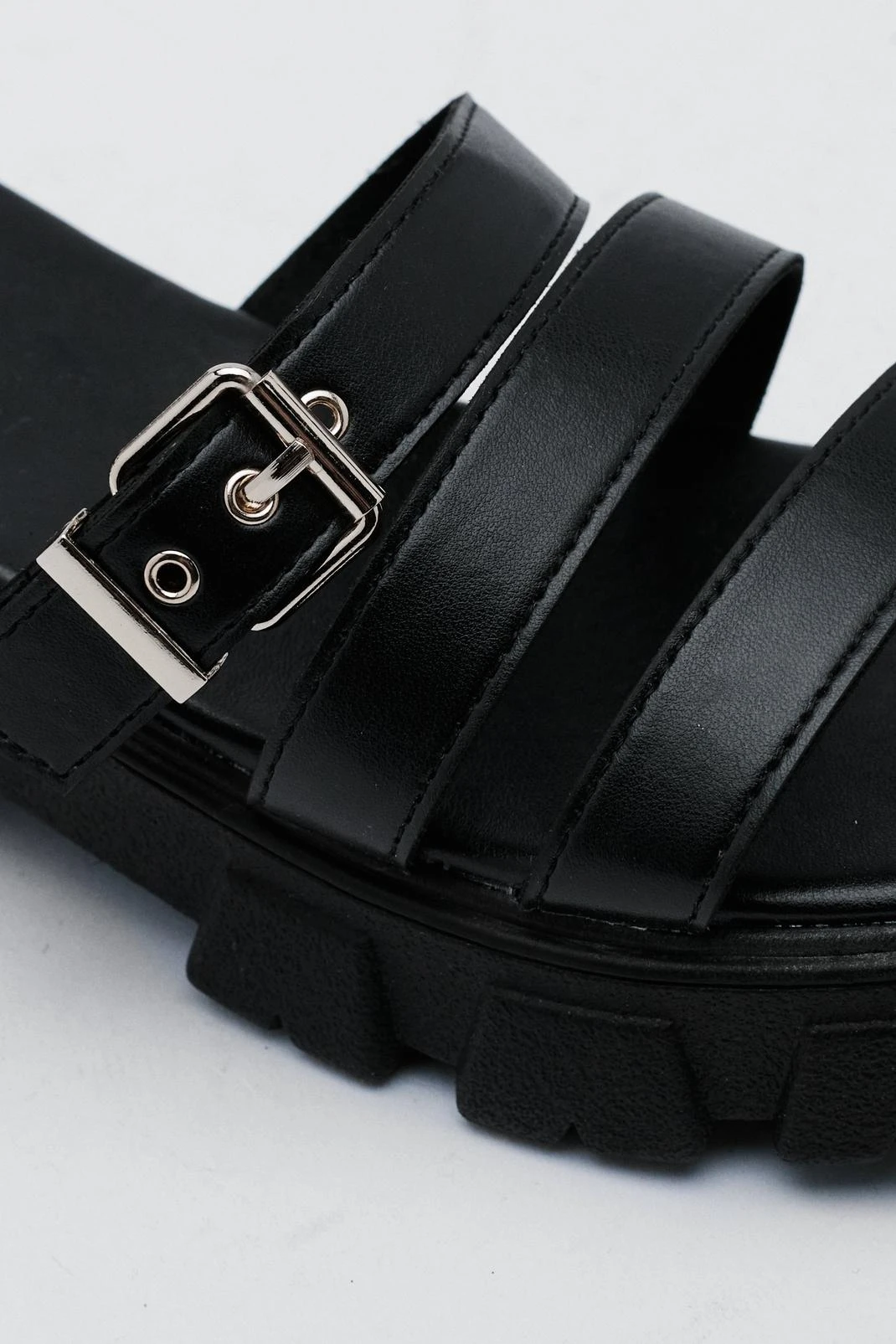 Faux Leather Quadruple Strap Chunky Sandals - Image 3