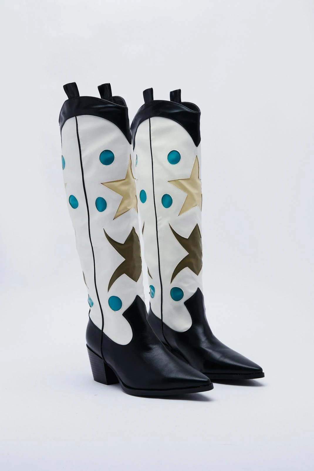 Faux Leather Star Knee High Cowboy Boots 5 Faux Leather Star Knee High Cowboy Boots - Image 3