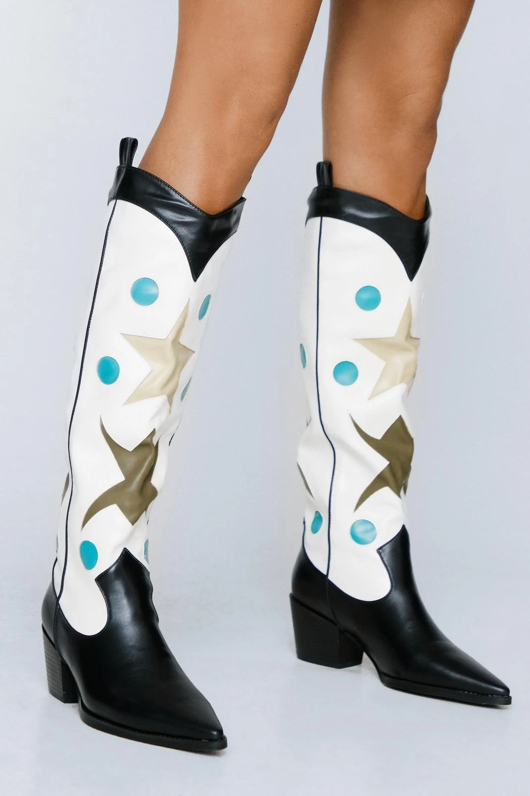Faux Leather Star Knee High Cowboy Boots 6 Faux Leather Star Knee High Cowboy Boots - Image 4