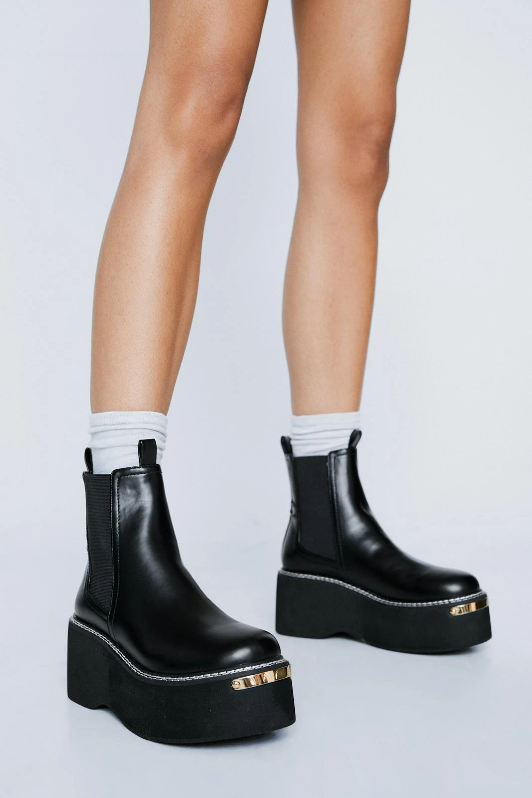 Faux Leather Wedge Chelsea Boots - Image 4