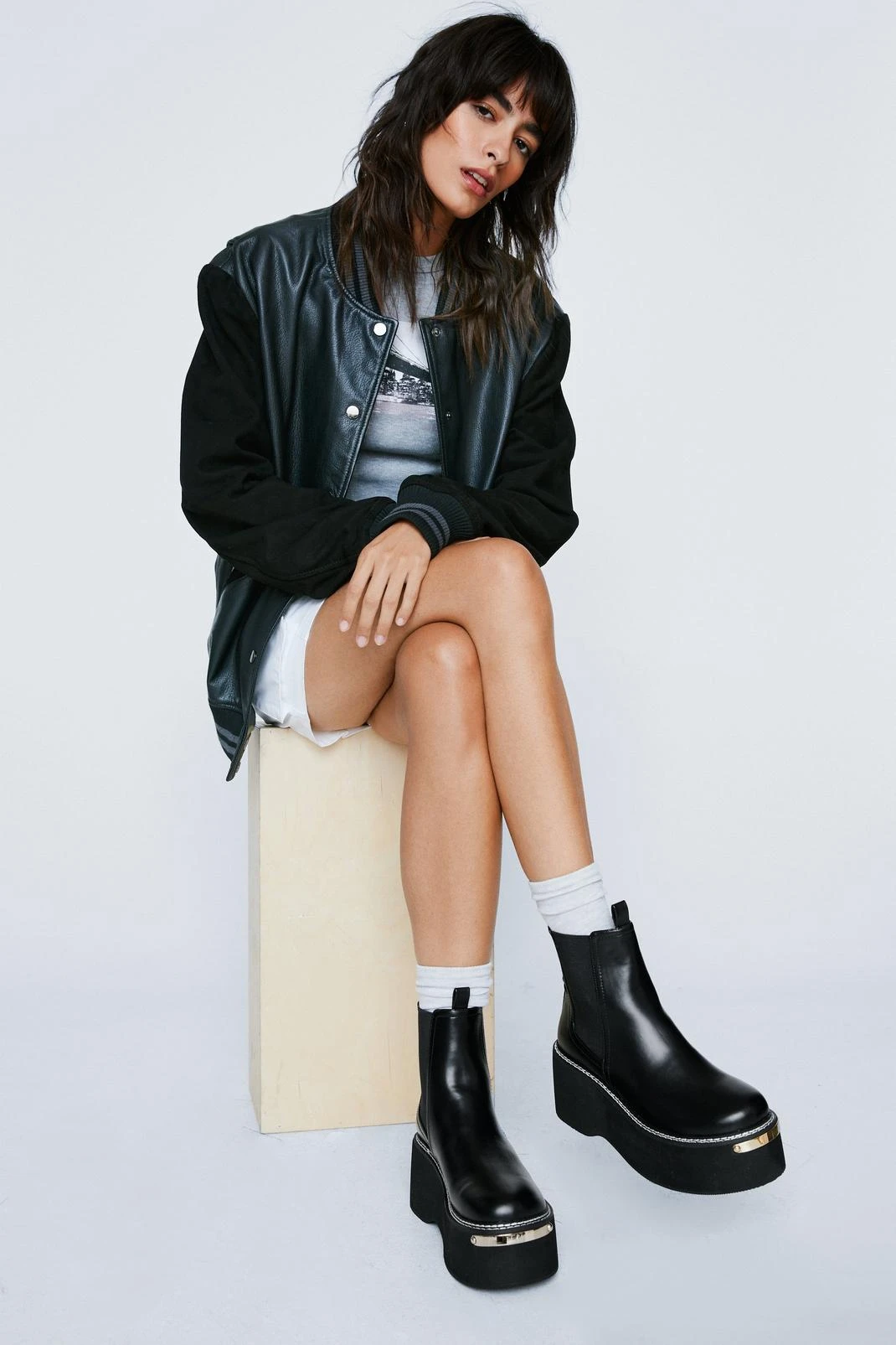 Faux Leather Wedge Chelsea Boots