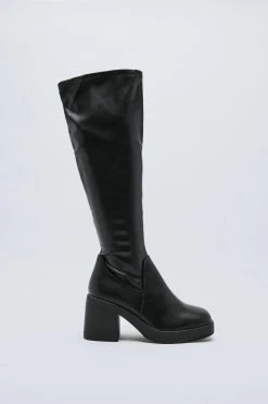 Faux Leather Wide Fit Knee High Boot -Nasty Gal Sales Store womens black faux leather wide fit knee high boot 2