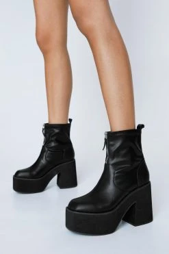 Faux Leather Zip Front Platform Ankle Boots 9 Faux Leather Zip Front Platform Ankle Boots -Nasty Gal Sales Store womens black faux leather zip front platform ankle boots 3