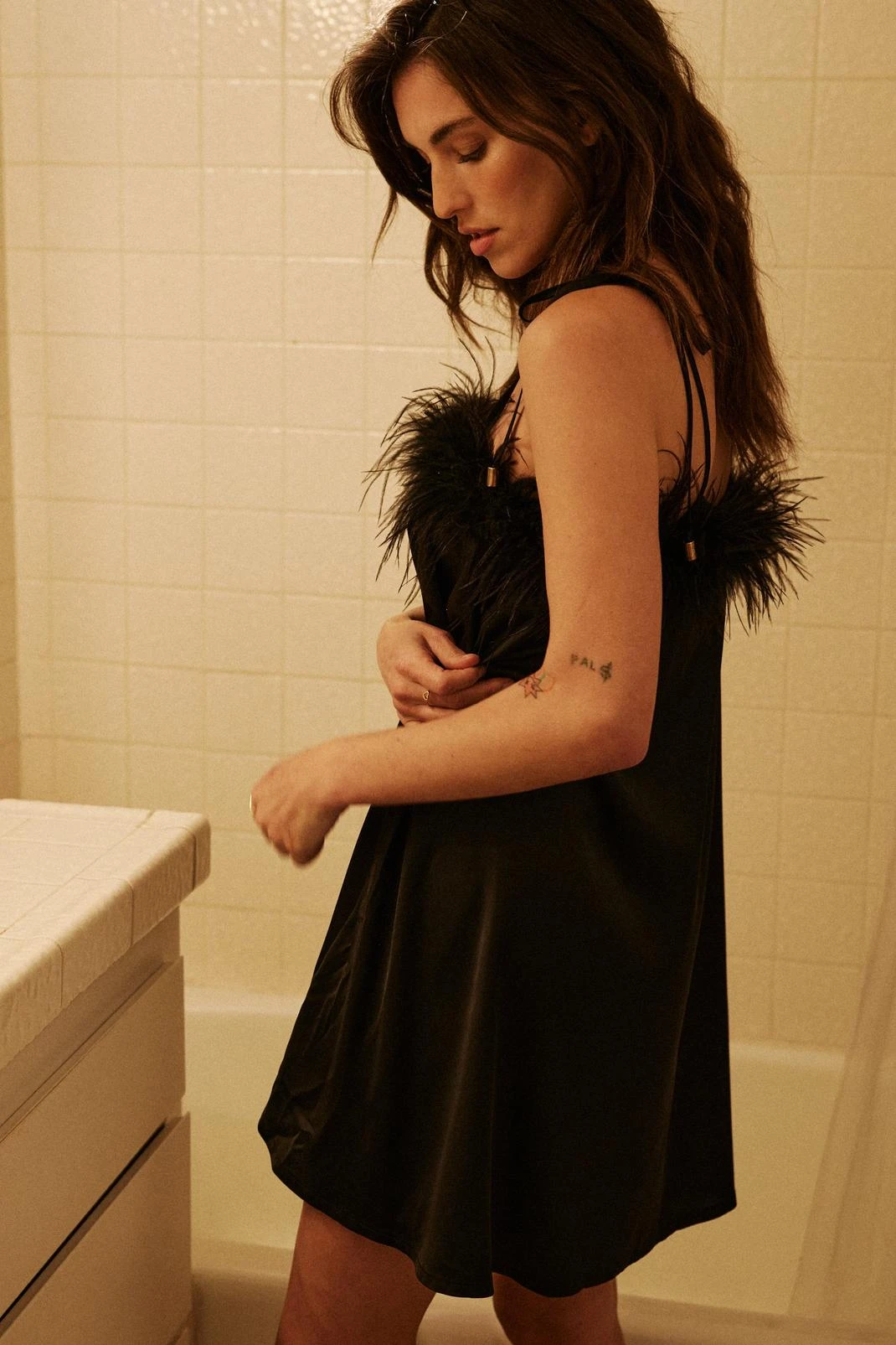 Feather Trim Satin Nighty Slip Dress - Image 6