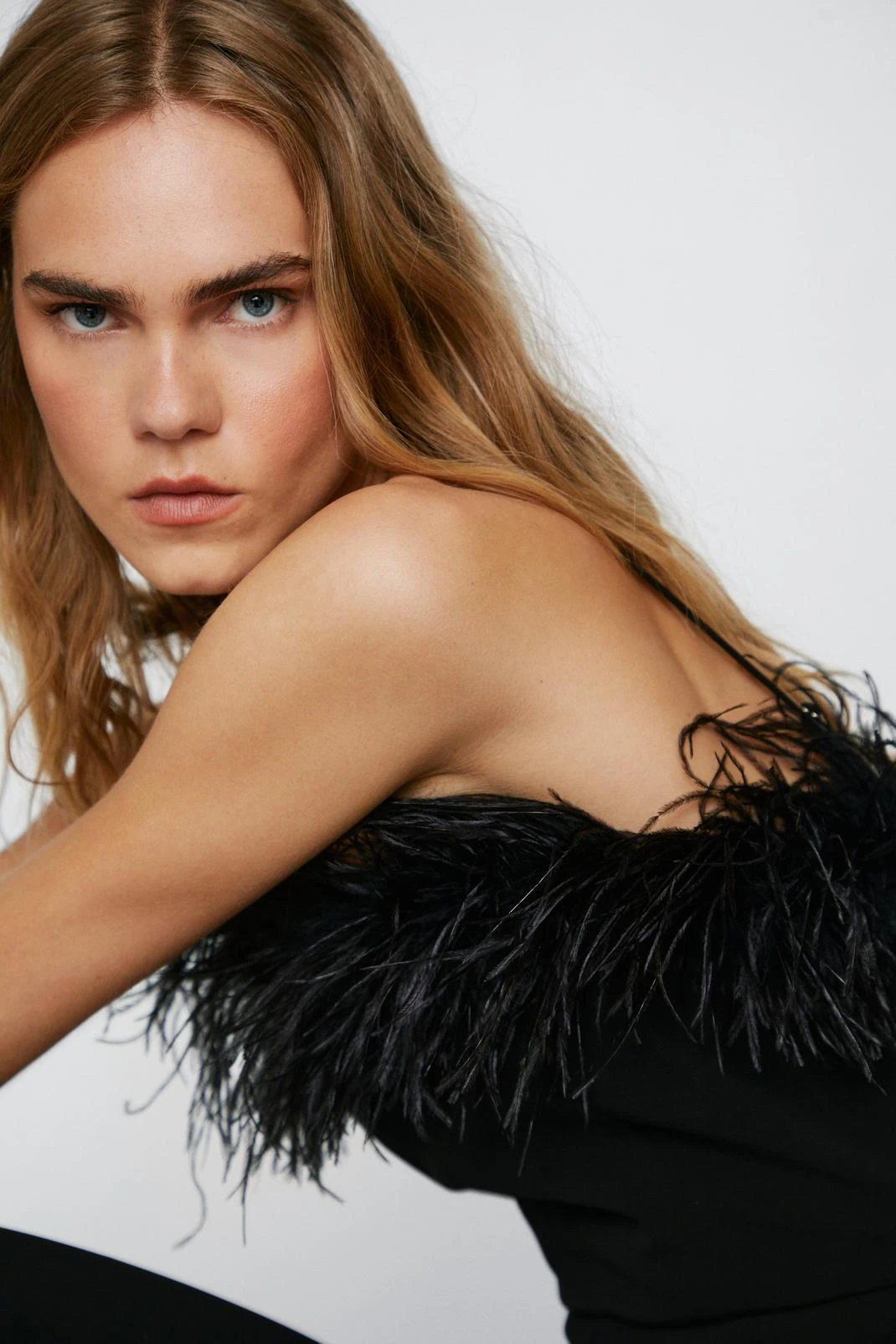 Feather Trimmed Flared Jumpsuit 3 Feather Trimmed Flared Jumpsuit