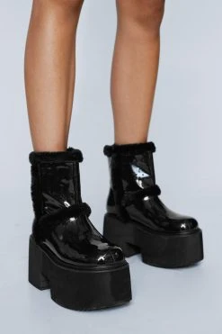 Flatform Crinkle Faux Sheep Skin Boot