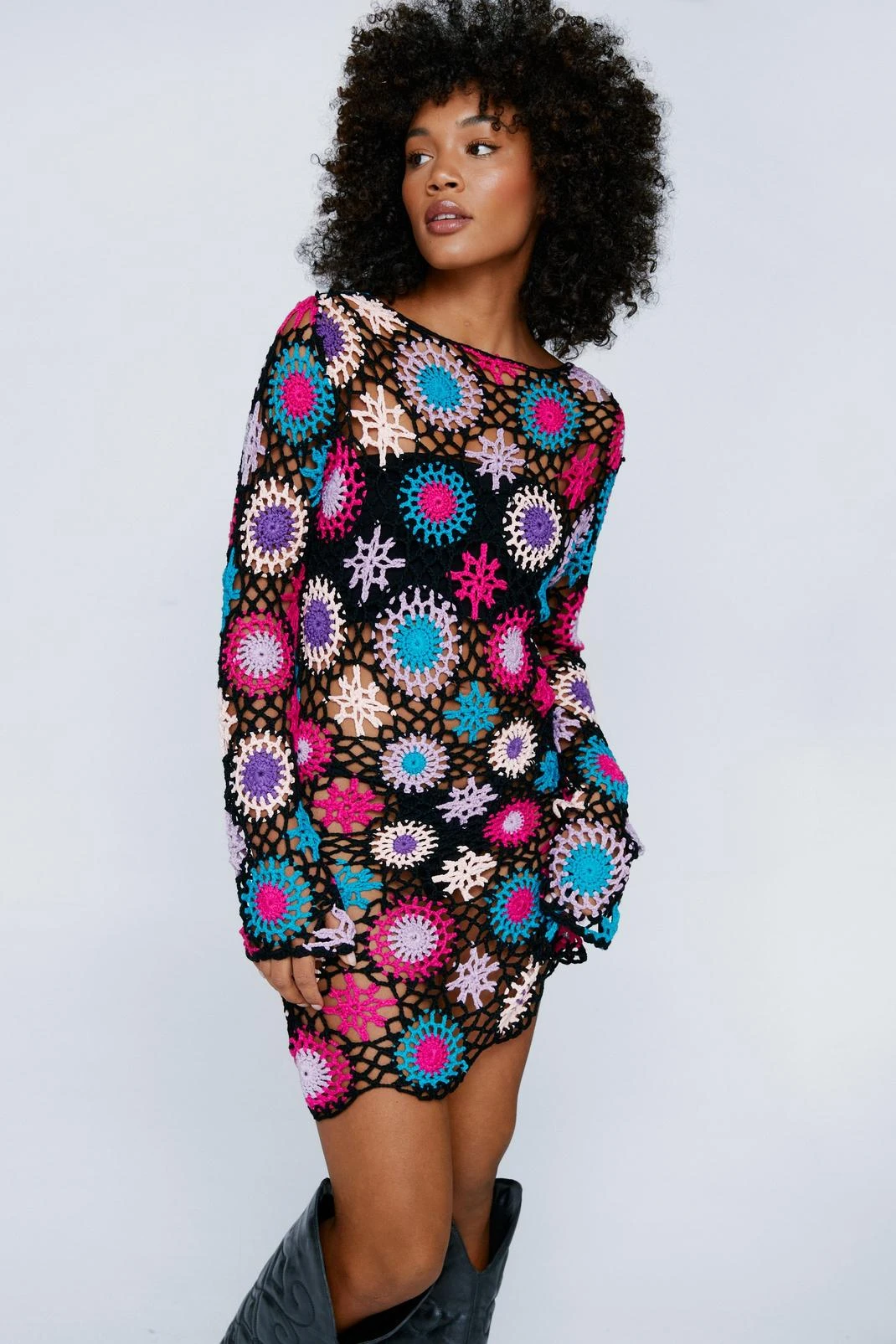Floral Crochet Mini Dress - Image 7