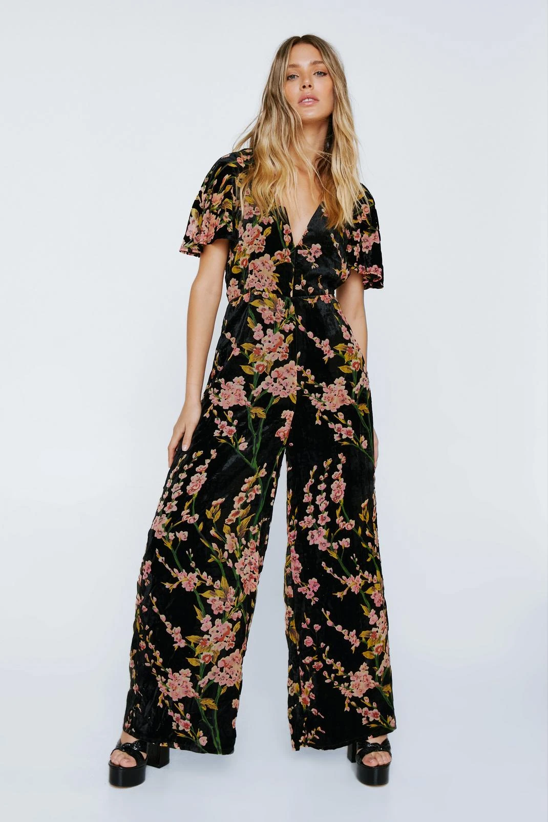 Floral Devore Angel Sleeve Jumpsuit - Image 4