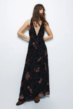 Floral Devore Halterneck Maxi Dress 9 Floral Devore Halterneck Maxi Dress -Nasty Gal Sales Store womens black floral devore halterneck maxi dress 3