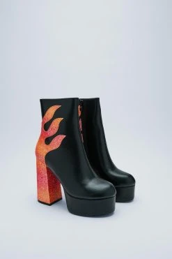 Glitter Ombre Flame Platform Boot -Nasty Gal Sales Store womens black glitter ombre flame platform boot 2