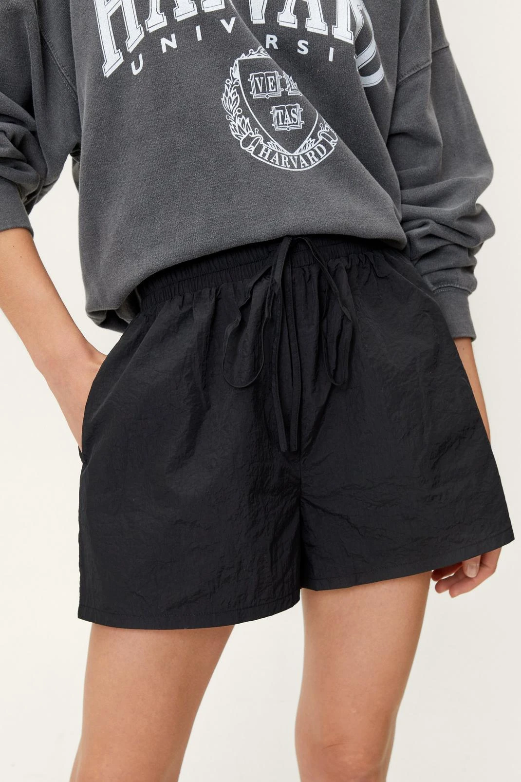 High Waisted Nylon Drawstring Waist Shorts - Image 5