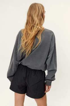 High Waisted Nylon Drawstring Waist Shorts -Nasty Gal Sales Store womens black high waisted nylon drawstring waist shorts 6
