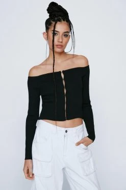 Hook And Eye Bandeau Knitted Top -Nasty Gal Sales Store womens black hook and eye bandeau knitted top 1