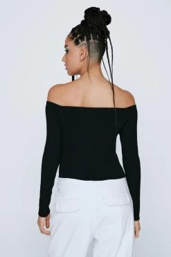 Hook And Eye Bandeau Knitted Top -Nasty Gal Sales Store womens black hook and eye bandeau knitted top 2